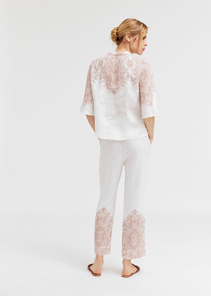 Gustav Florin 7/8 straight leg pants 53002-81000 Bukser - Bright White w. Print Rabat
