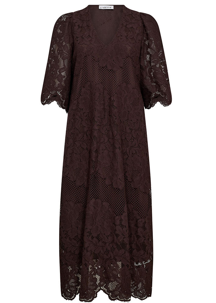 Haute L'amitié Curvey Lace Hem Dress - Mocca
