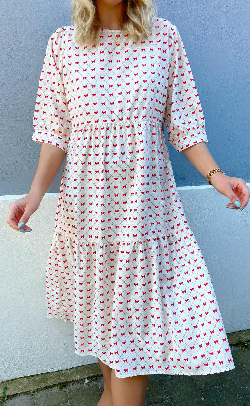 Say INA Copenhagen Kjole - Ellie - Off White W. Red Bows Udsalg