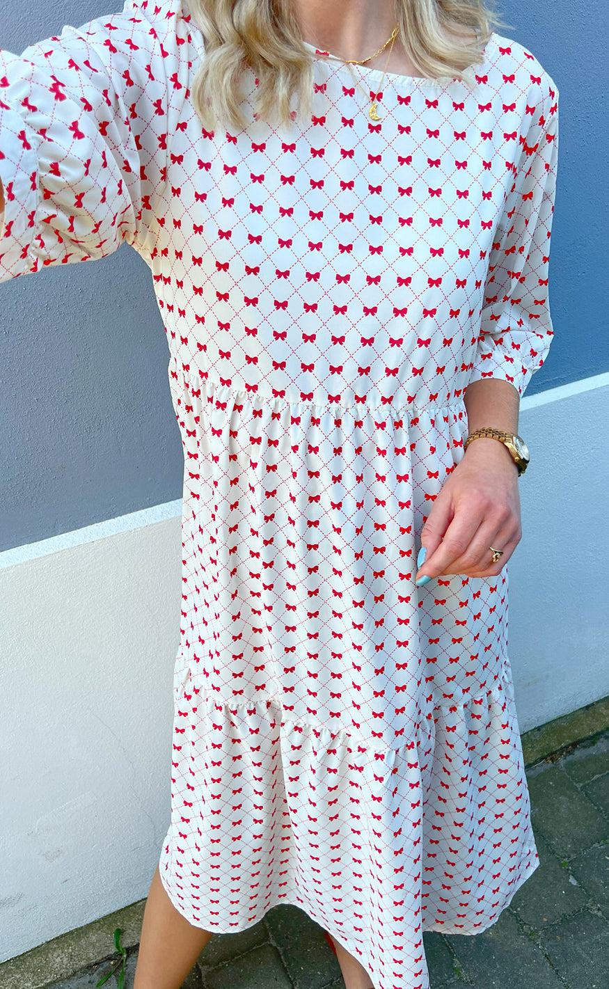 Say INA Copenhagen Kjole - Ellie - Off White W. Red Bows Udsalg