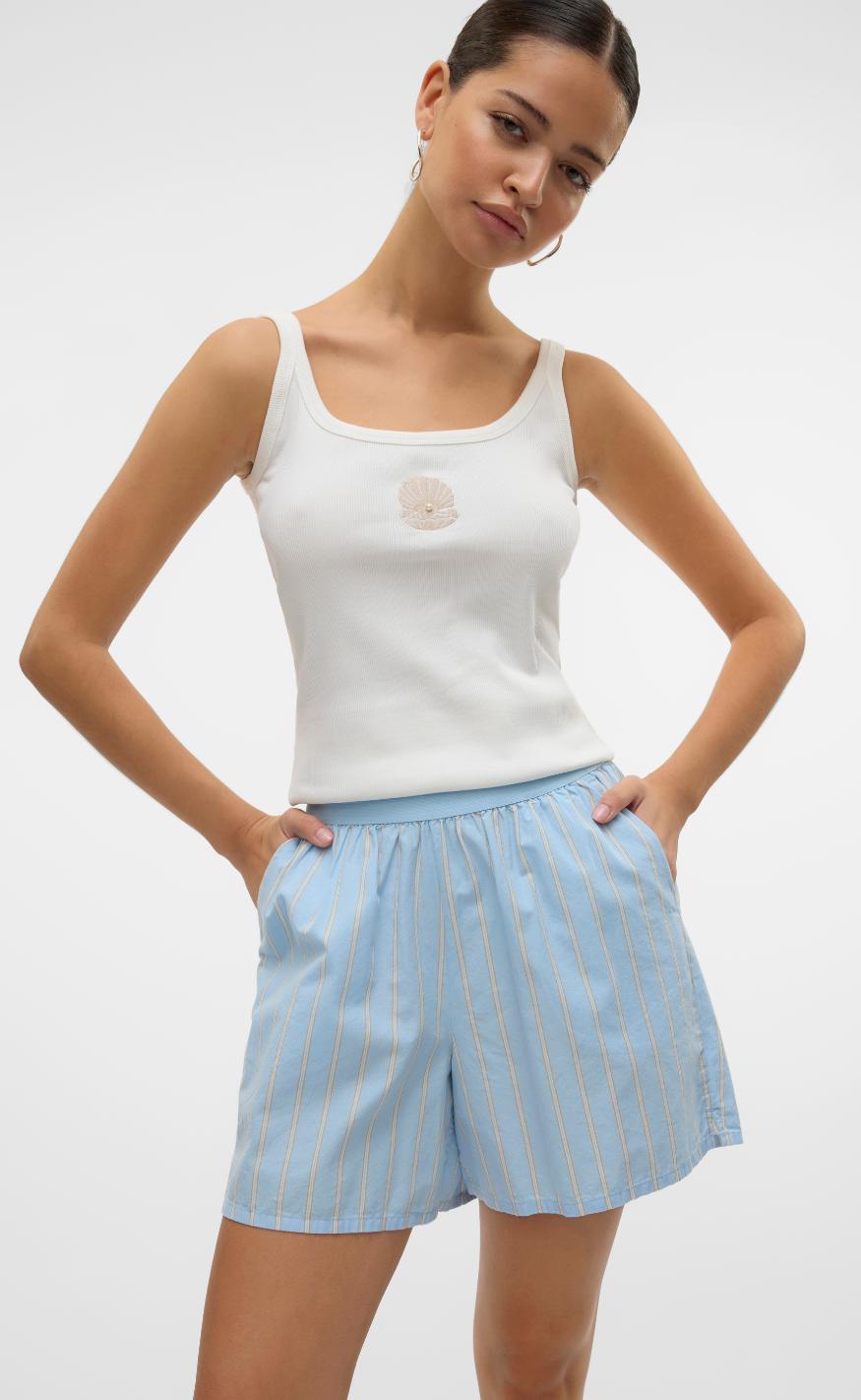 Vero Moda Shorts - Charlotte - Air Blue Cloud Dancer/Twill