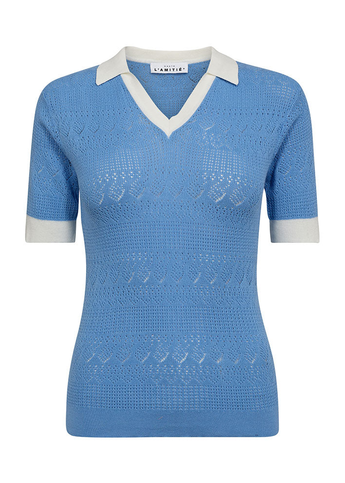 Haute L'amitié Pointelle Team Knit Polo - Pale Blue
