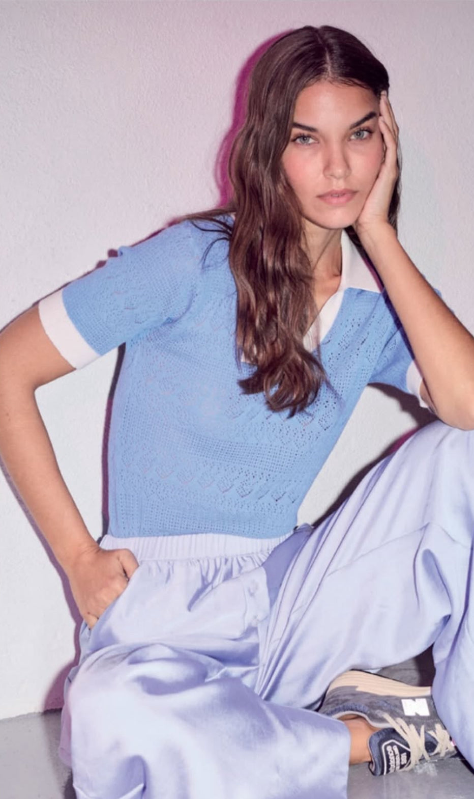 Haute L'amitié Pointelle Team Knit Polo - Pale Blue