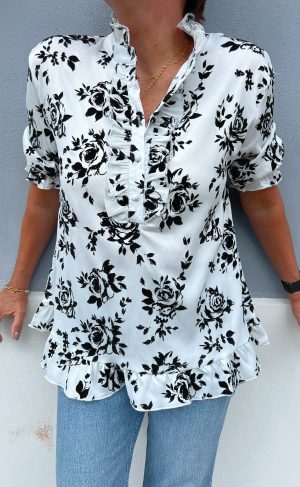 Say INA Copenhagen Bluse - Philine - White/Black Roses