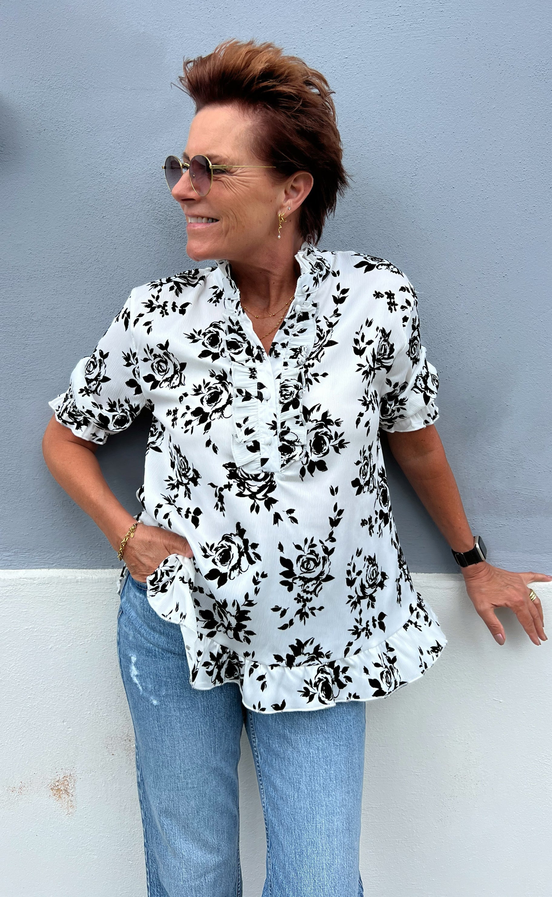 Say INA Copenhagen Bluse - Philine - White/Black Roses