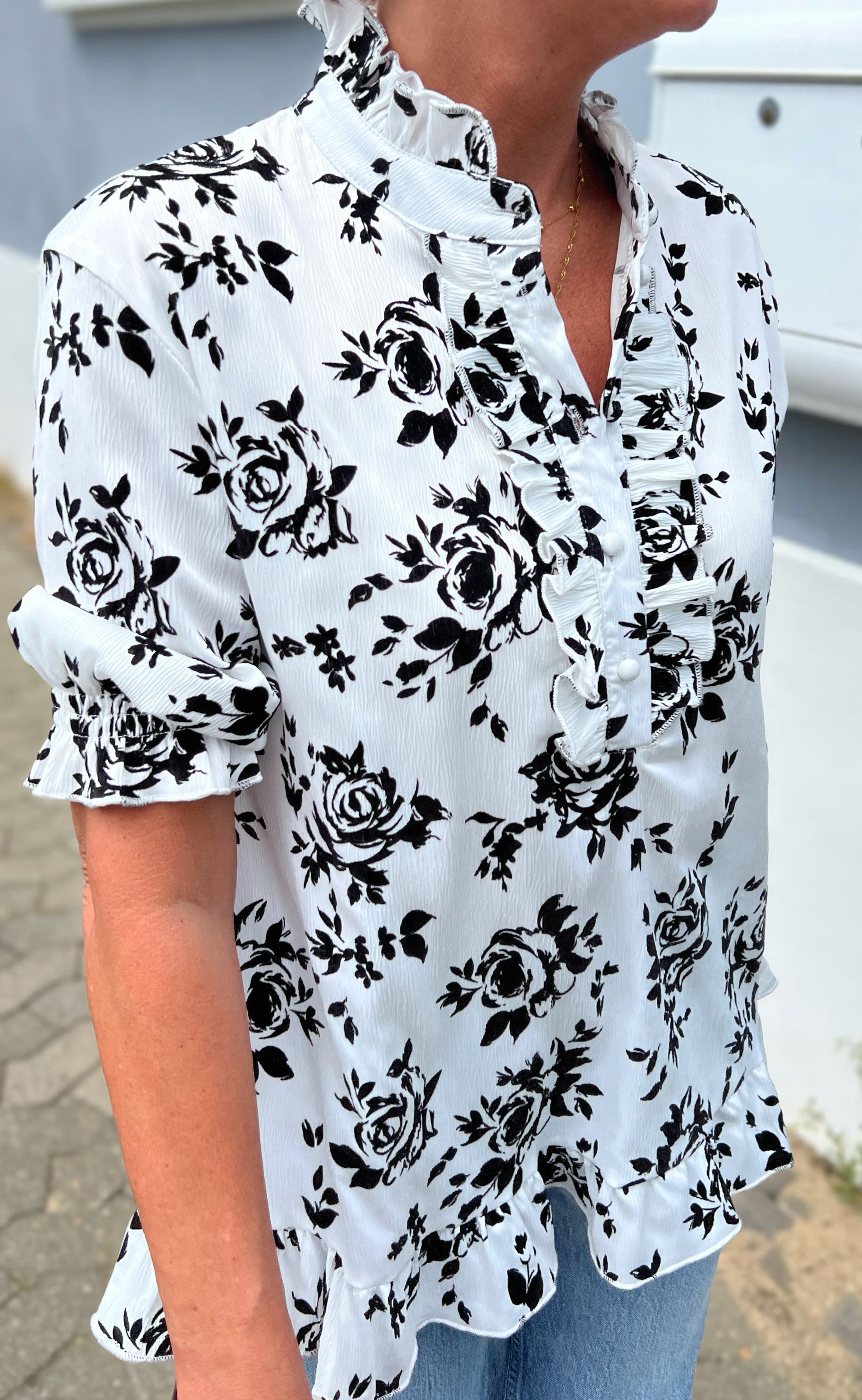 Say INA Copenhagen Bluse - Philine - White/Black Roses