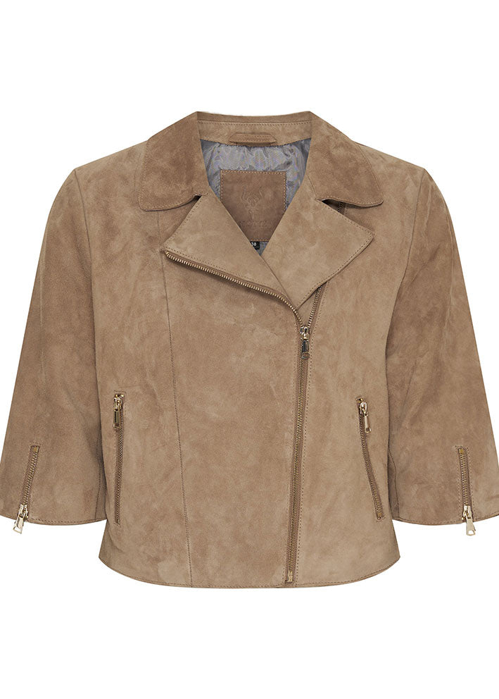 Notyz Cropped Suede Jacket 11304 Dark Stone with Light Gold Online salg