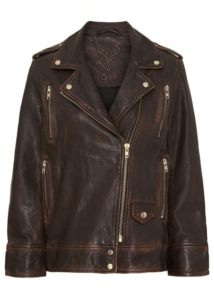 Notyz Oversized Biker Jacket 11297 Walnut with light gold Online Hot Salg