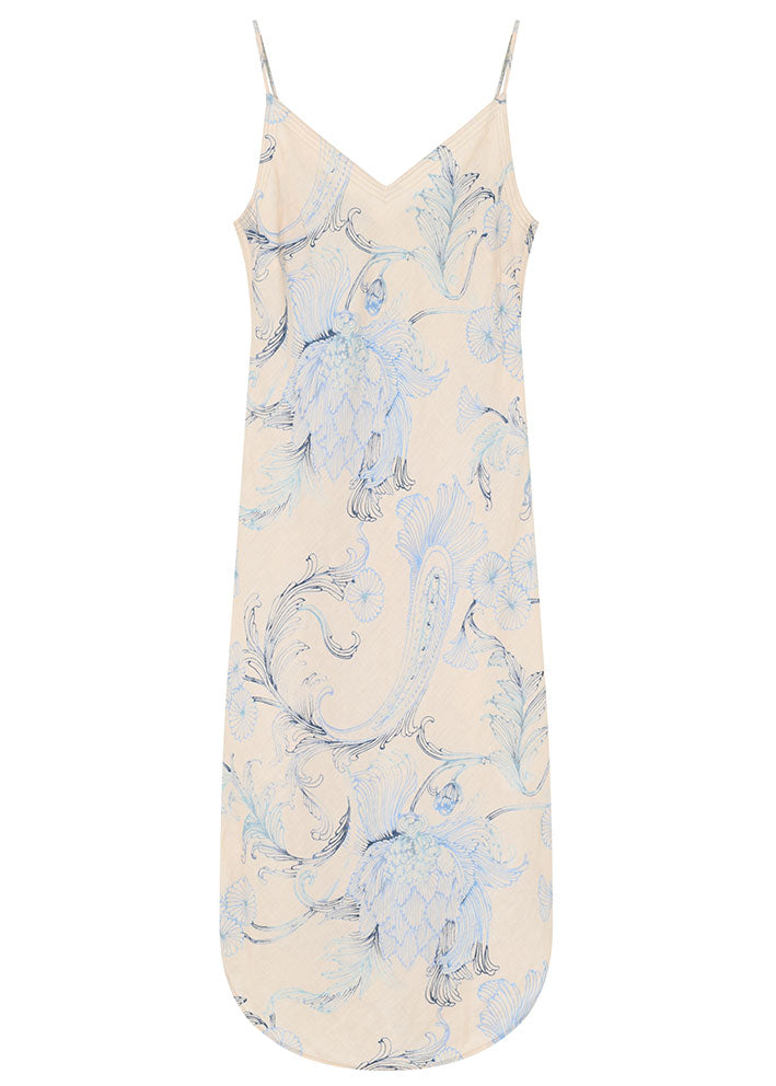 Gustav Bati bias cut midi+ dress 53504 Sand w. Blue Feathers Levere