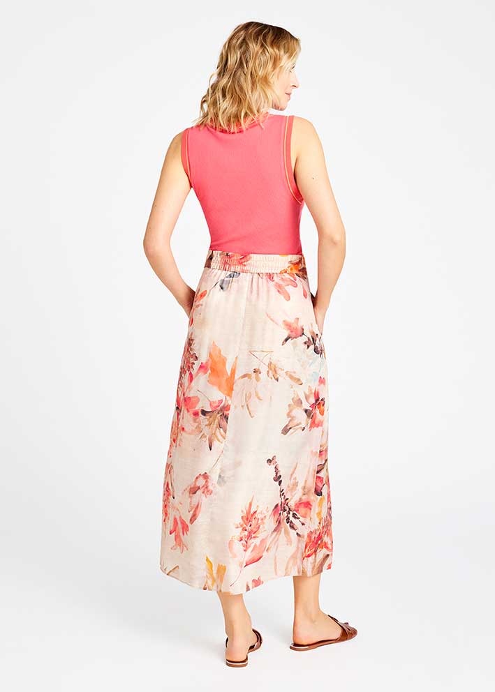 Gustav Mabell midi+ pleated skirt 57559 Nederdel - Sand w. Rose Print