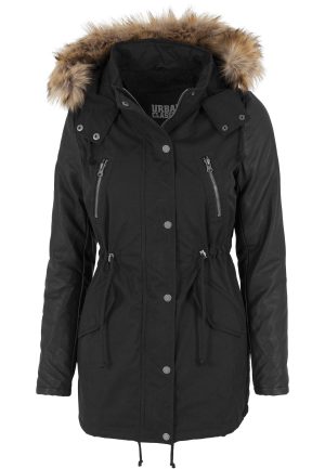 Urban Classics Ladies Leather Imitation Sleeve Parka Hot på udsalg