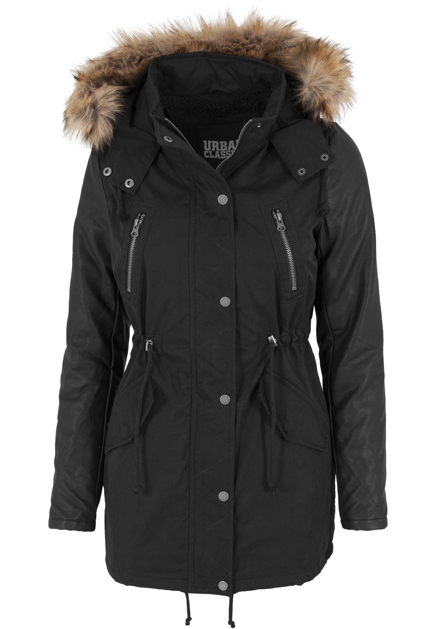 Urban Classics Ladies Leather Imitation Sleeve Parka Hot på udsalg