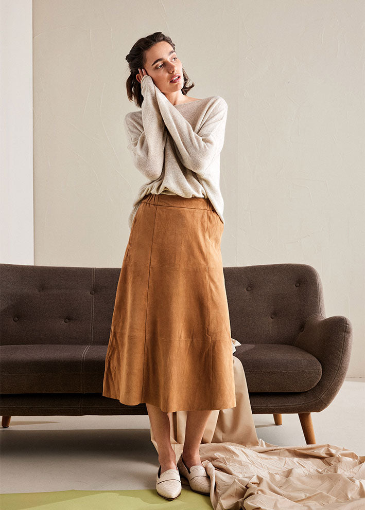 BTF CPH A-shape nederdel i ruskind 100287 Cognac