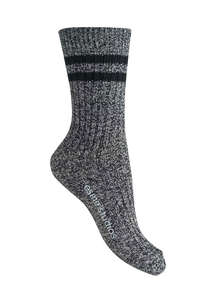 Esmé Studios Zuko Socks 2-pack Strømper - Black Mélange på udsalg
