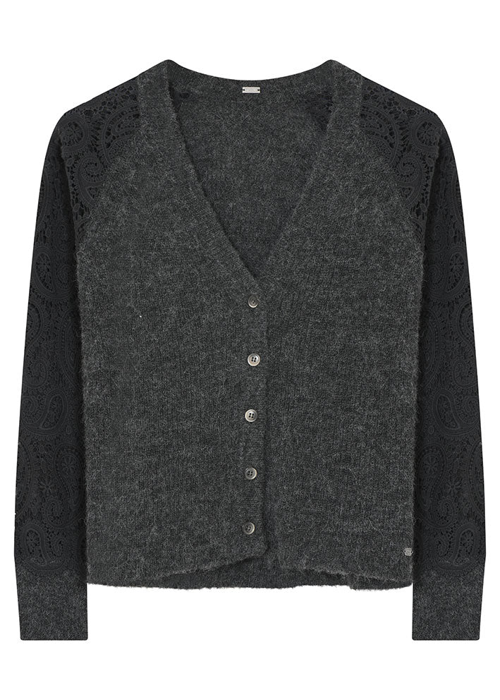Gustav Magda v-neck knit with lace 55408 Cardigan - Black