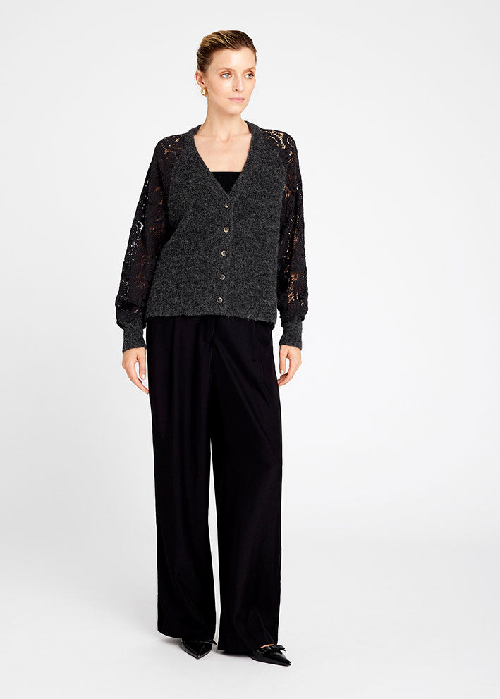 Gustav Magda v-neck knit with lace 55408 Cardigan - Black