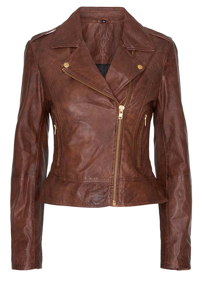 Notyz Biker Jacket 10961 Skindjakke - Carob brown with gold