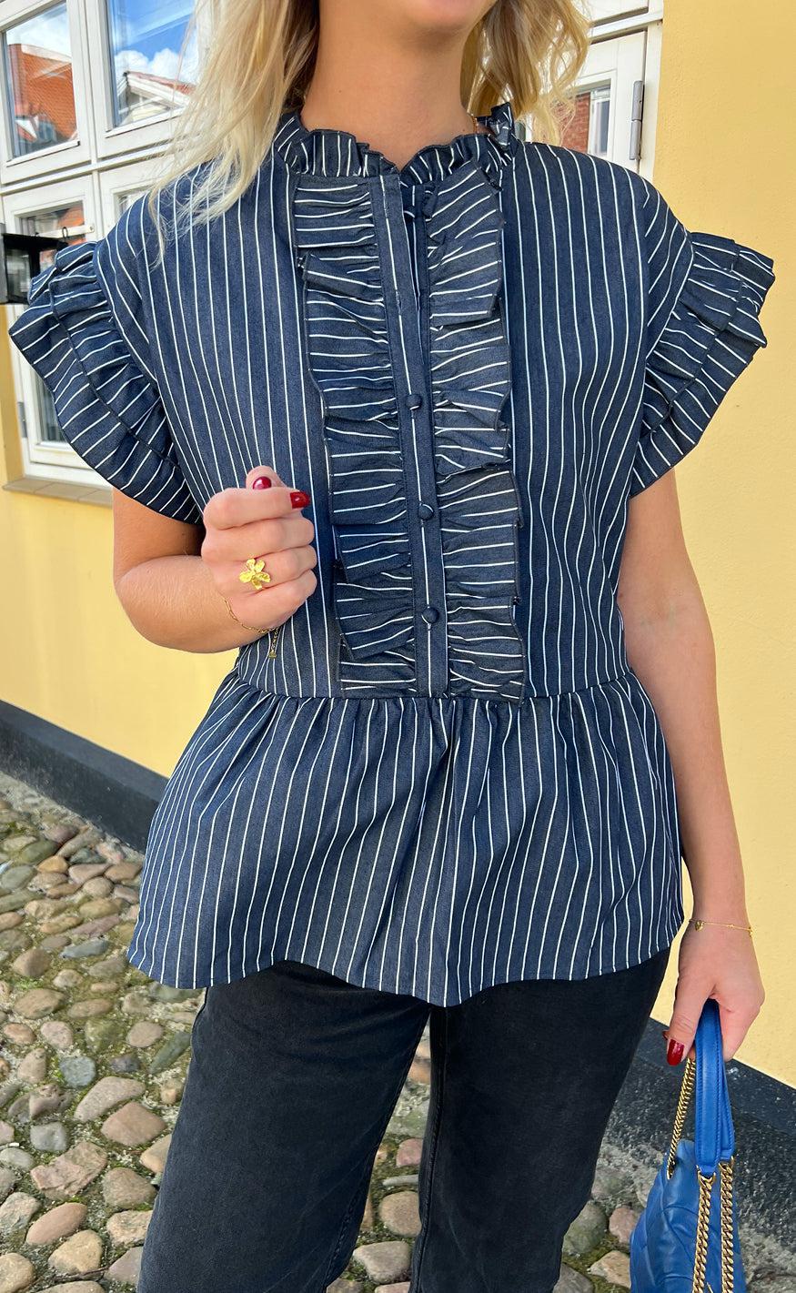 Say INA Copenhagen Top - Freya - Denim Blue Pinstripe