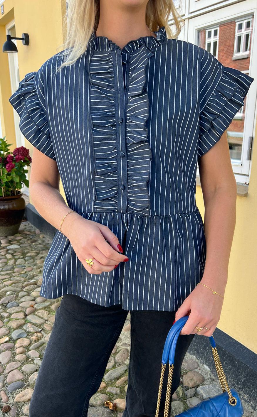 Say INA Copenhagen Top - Freya - Denim Blue Pinstripe