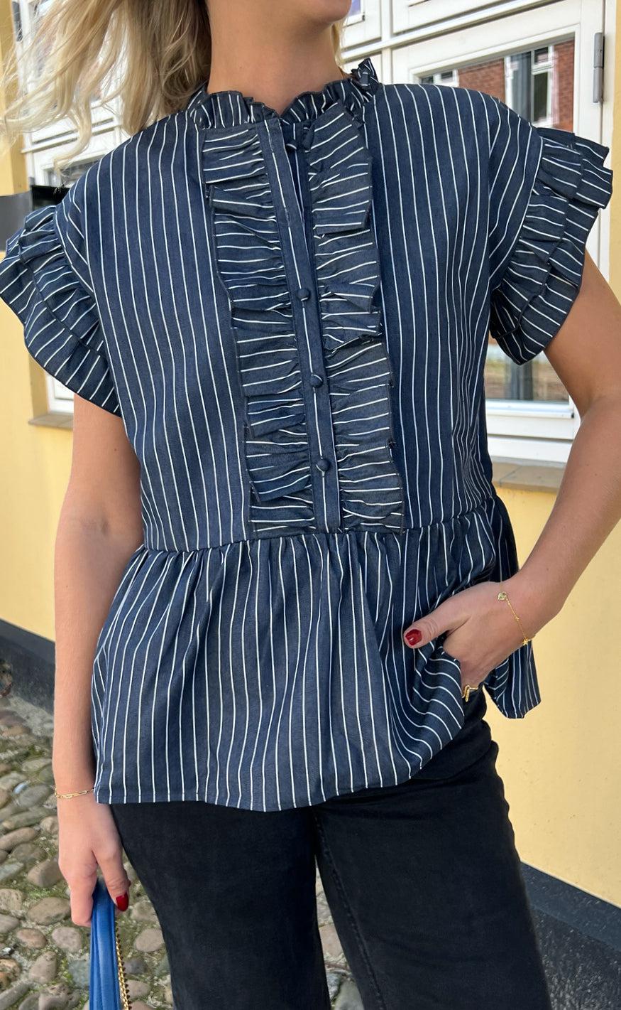 Say INA Copenhagen Top - Freya - Denim Blue Pinstripe