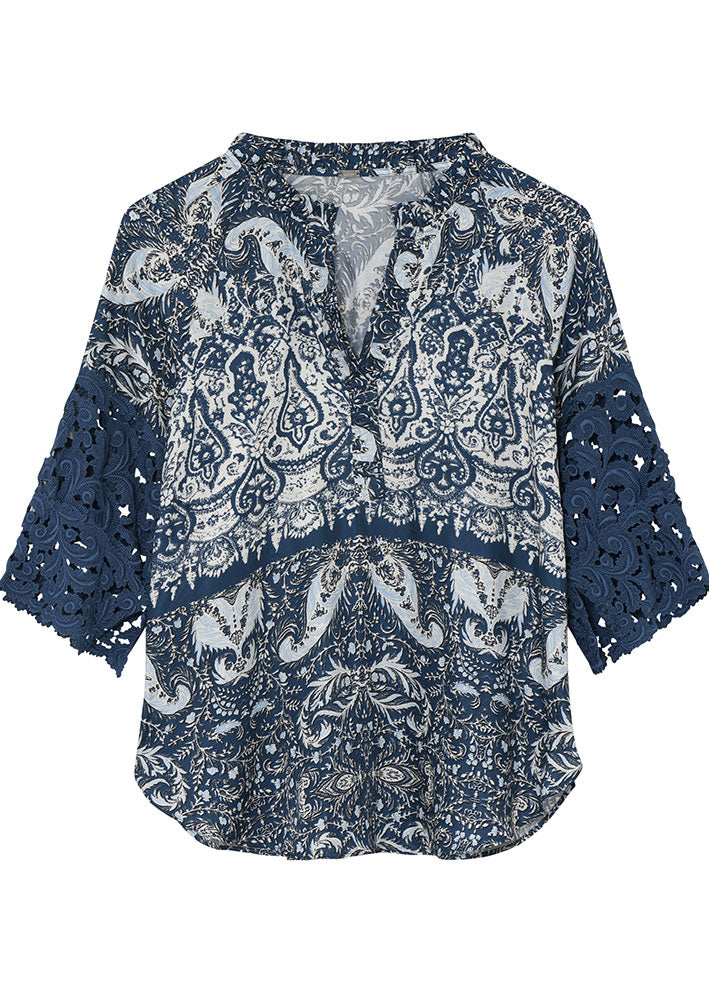 Gustav Naja blouse 53612 Dark Denim w. Lace Print