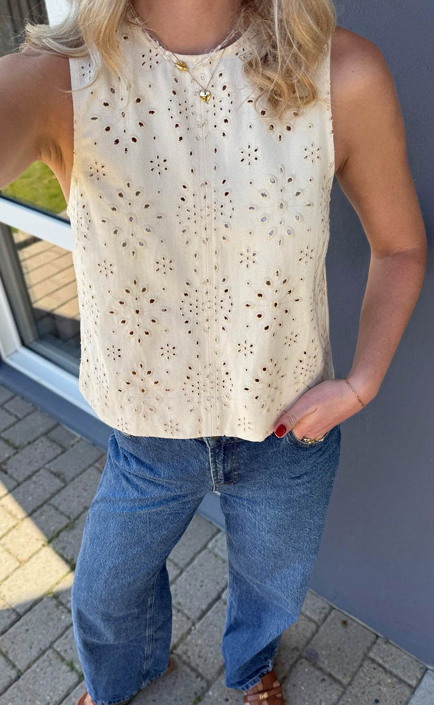 Say INA Copenhagen Top - Naja - Off White Denim W. Embroidery