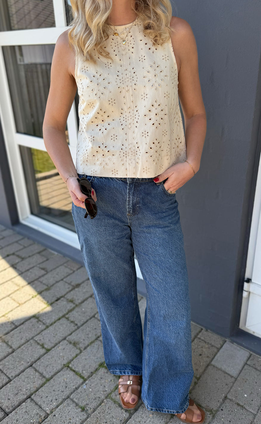 Say INA Copenhagen Top - Naja - Off White Denim W. Embroidery