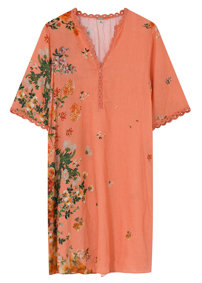 Gustav Costa shirt dress 49517-85309 Kjole - Coral w. Embr. Flower Print Levere