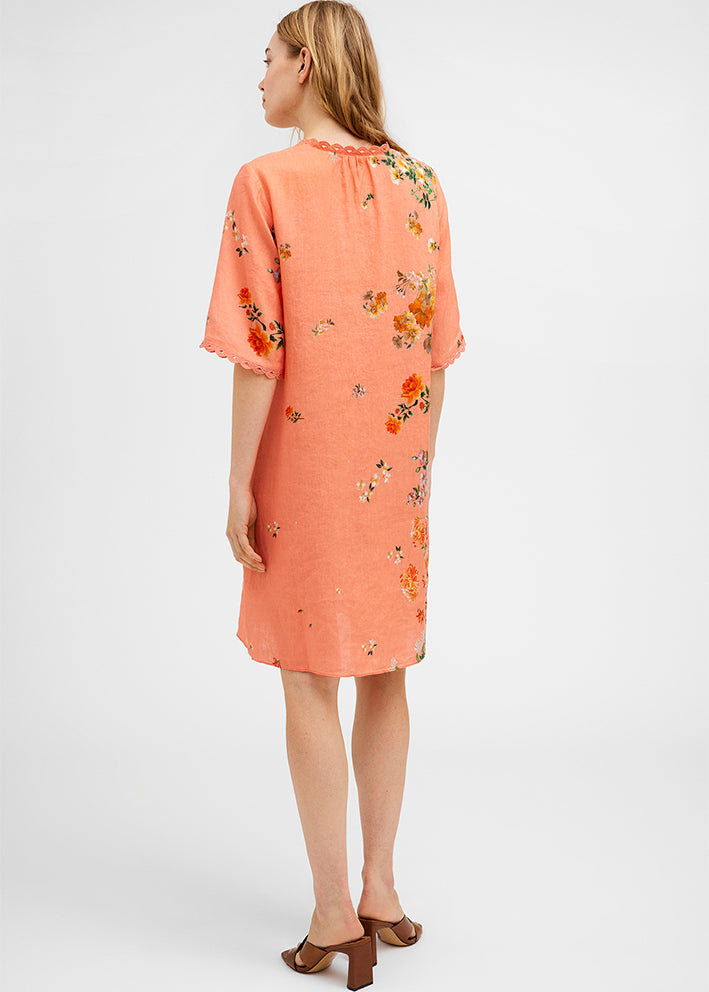 Gustav Costa shirt dress 49517-85309 Kjole - Coral w. Embr. Flower Print Levere