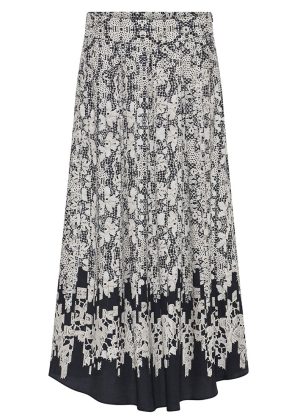 Gustav Mabell midi+ pleated skirt 56557 Nederdel - Black w. sand lace print
