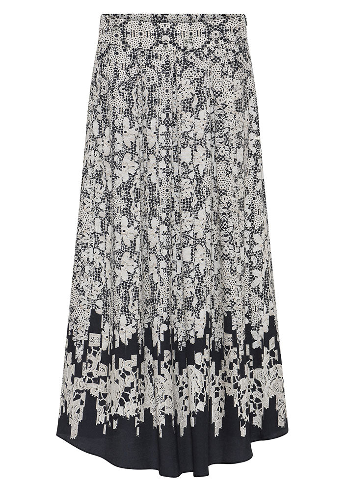 Gustav Mabell midi+ pleated skirt 56557 Nederdel - Black w. sand lace print
