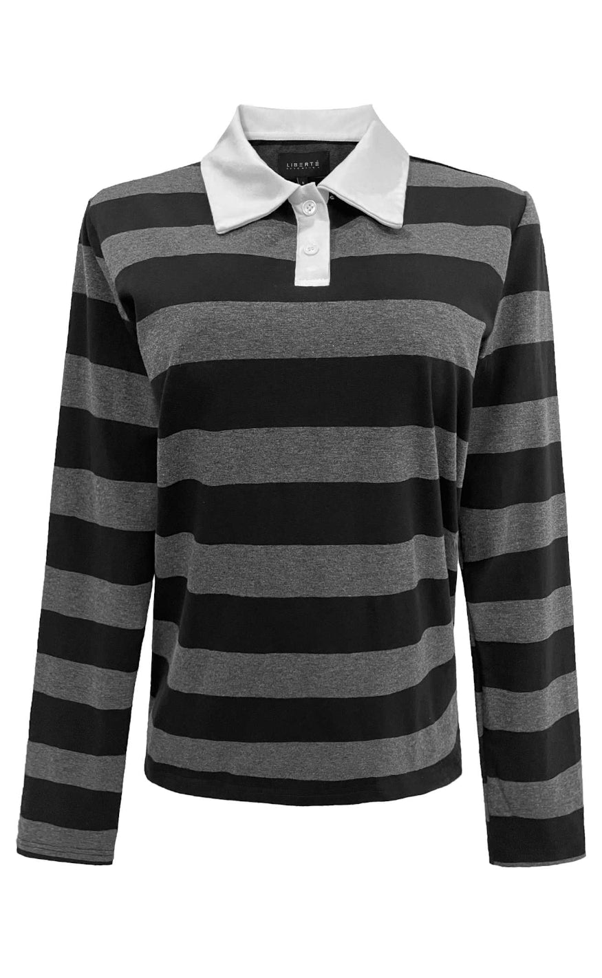Liberte Bluse - Polo - Dark Grey Black Stripe