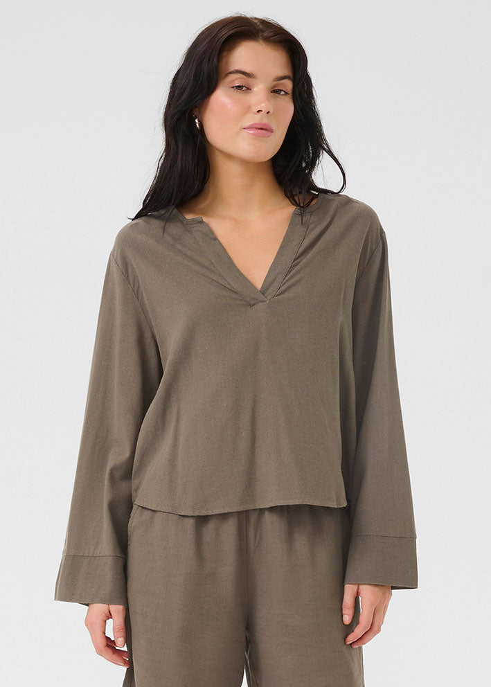 My Essential Wardrobe Dias Hørbluse - Walnut på udsalg