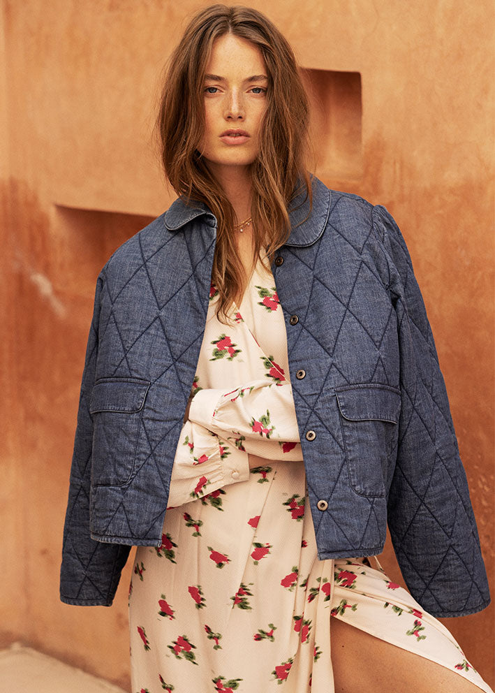 Atelier Rêve Poline Quiltet Jakke - Medium blue denim