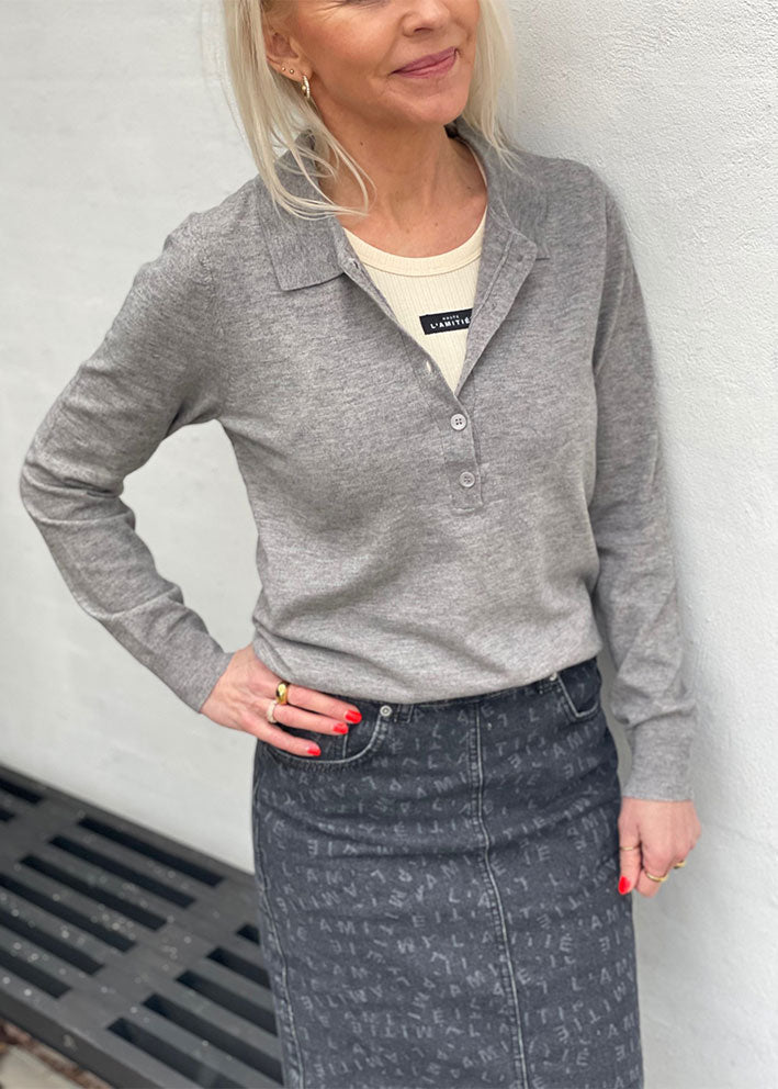 Haute L'Amitie Premiere LS Polo Strik - Mid Grey