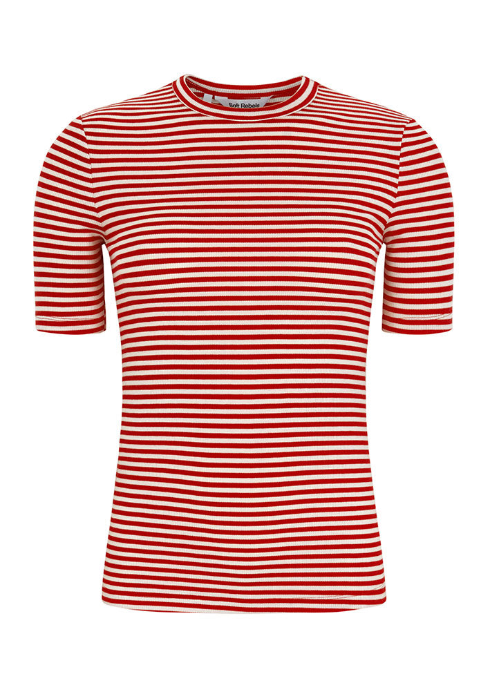 Soft Rebels Fenja Stripe SS T-shirt SR124-304 Racing Red stripes