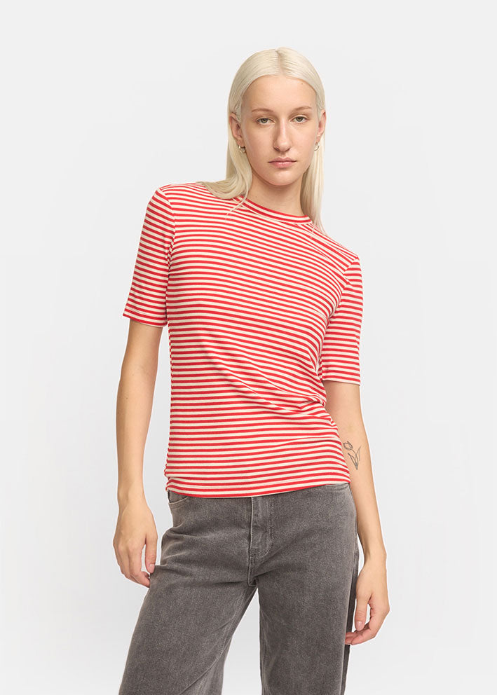 Soft Rebels Fenja Stripe SS T-shirt SR124-304 Racing Red stripes