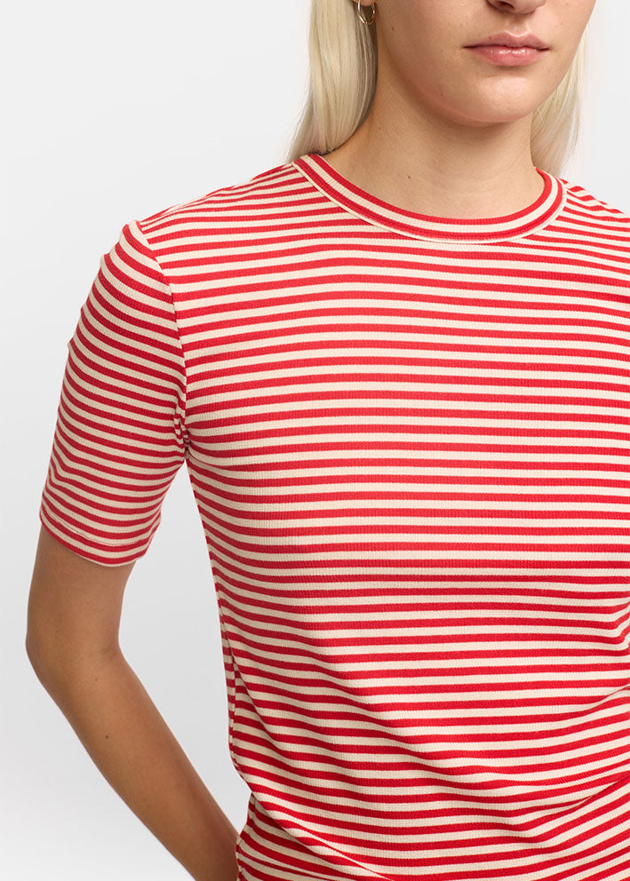 Soft Rebels Fenja Stripe SS T-shirt SR124-304 Racing Red stripes