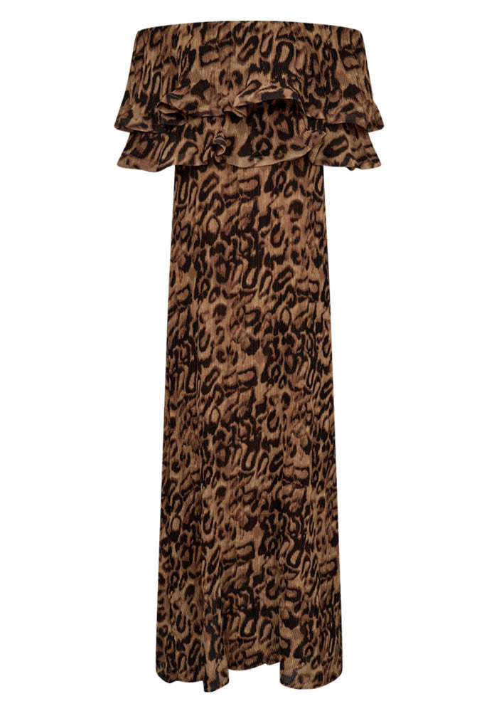 Copenhagen Muse Kira Offshoulder Kjole - Peyote with black Rabat