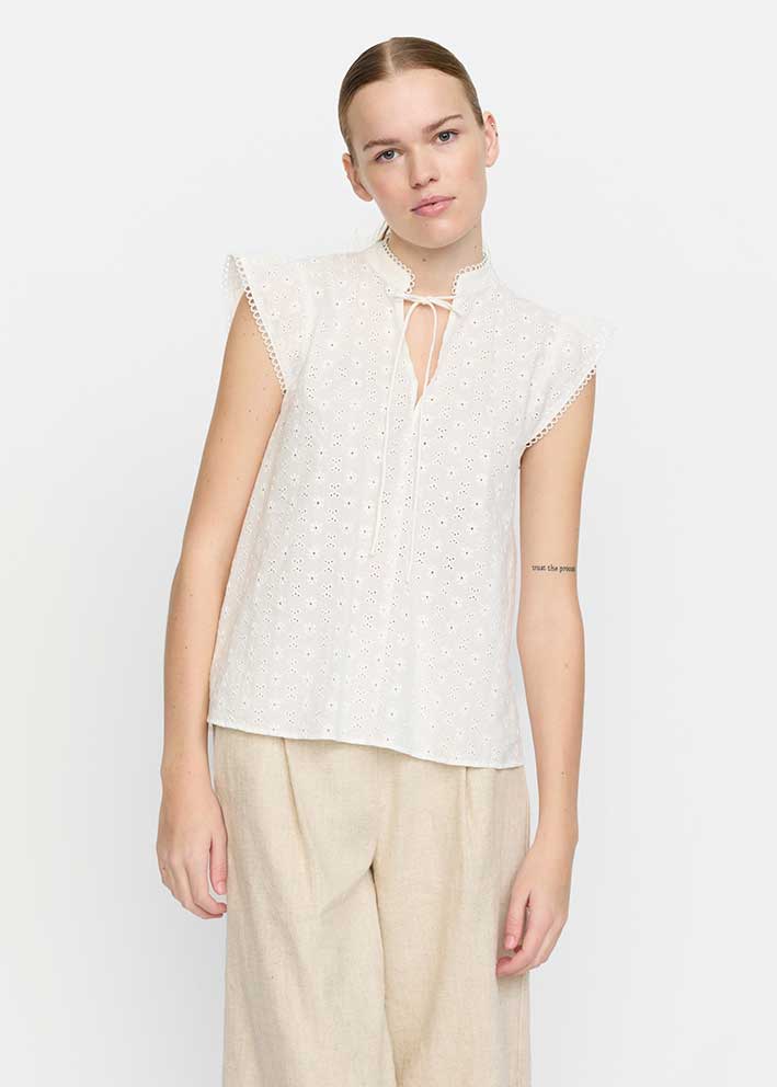 Soft Rebels Daniela Broderie Anglaise Bluse SR325-718 Snow White Levere