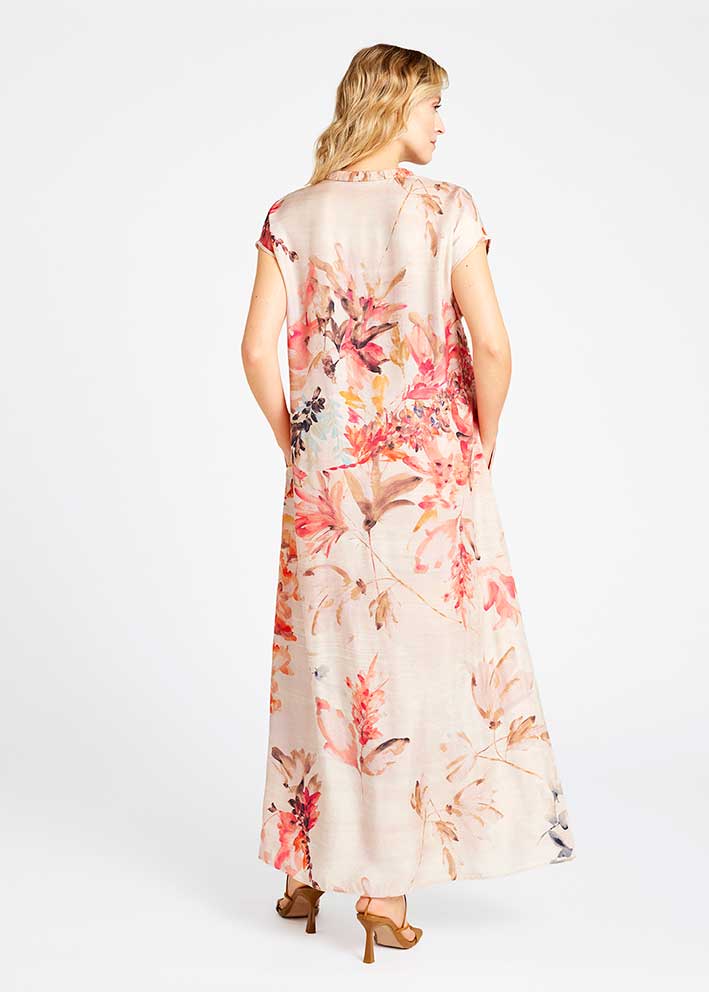 Gustav Anika long dress 57524 Kjole - Sand w. Rose Print