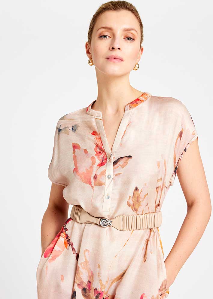 Gustav Anika long dress 57524 Kjole - Sand w. Rose Print