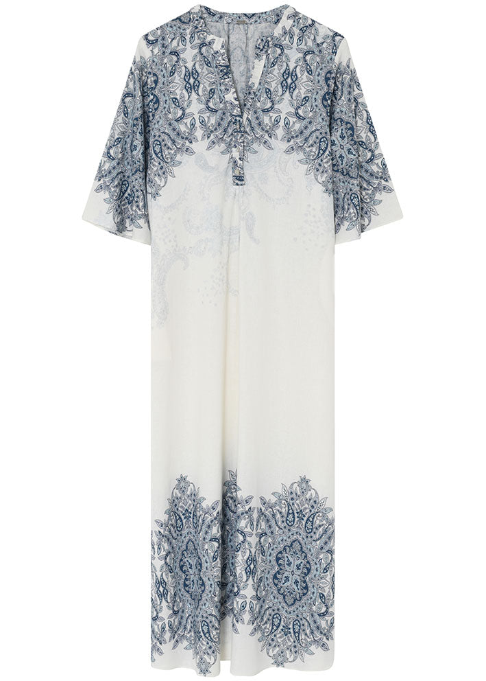 Gustav Anika long shirt dress 53501 Kjole - White w. Blue Print