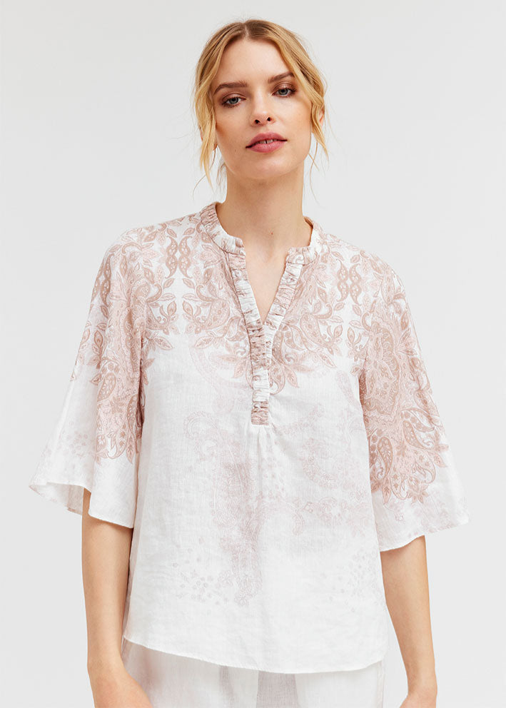 Gustav Anika blouse 53628-81000 Bright White w. Print på udsalg