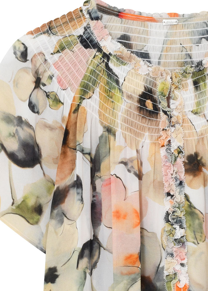 Gustav Amber chiffon blouse 57626 Off White w. Sand Print