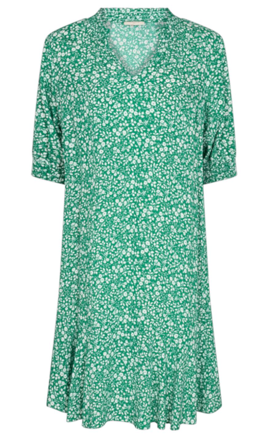 Freequent Kjole - Adney - Pepper Green W. Off White