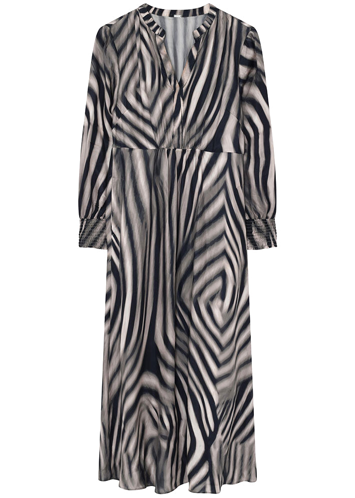Gustav Halima long dress 56505 Kjole - Black and sand zebra print