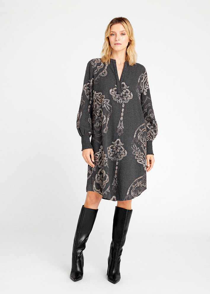 Gustav Costa embroidery knee dress 55510 Kjole - Dark Grey