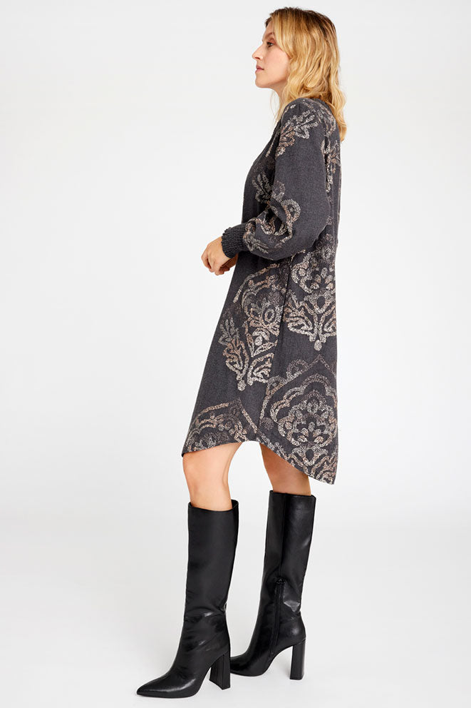 Gustav Costa embroidery knee dress 55510 Kjole - Dark Grey