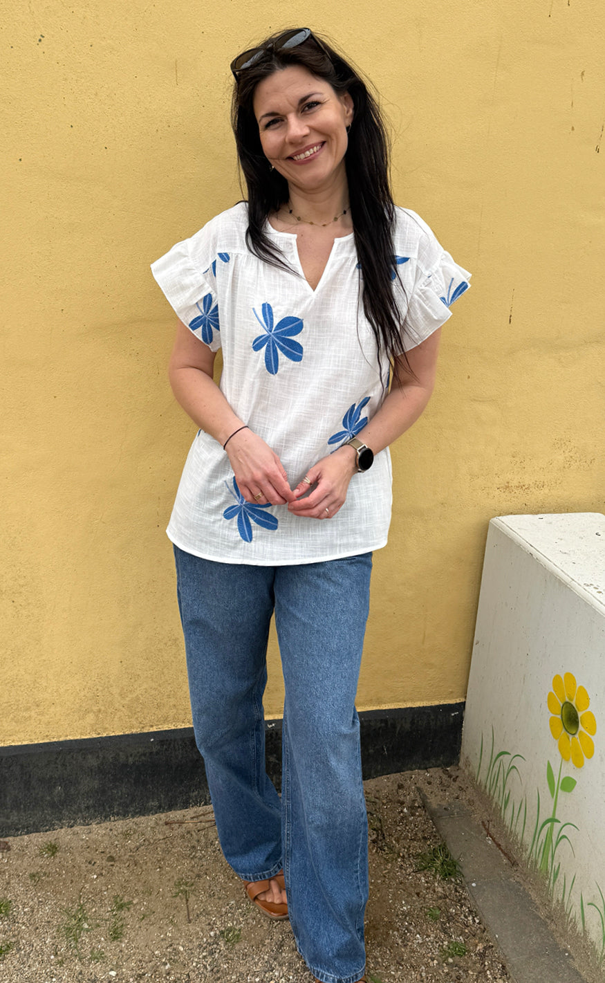 Say INA Copenhagen Bluse - Emma - Blue Leaf Embroidery